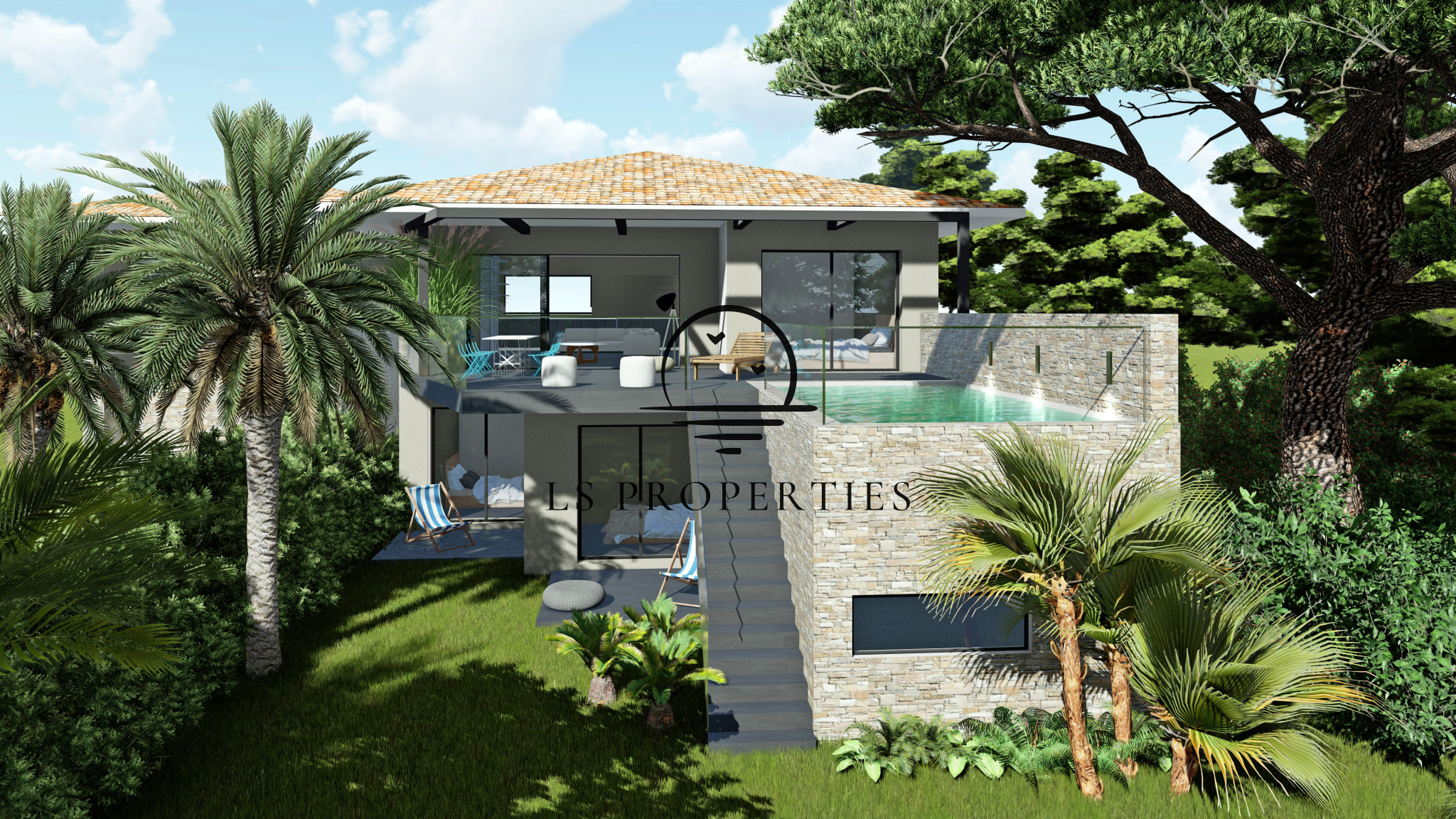 Villa neuve T5, piscine et vue mer, plage à pied